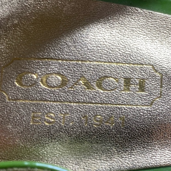 COACH Mackenzie Peep-Toe Wedges Green Gold Womens Size 6B Shoes - Picture 9 of 9